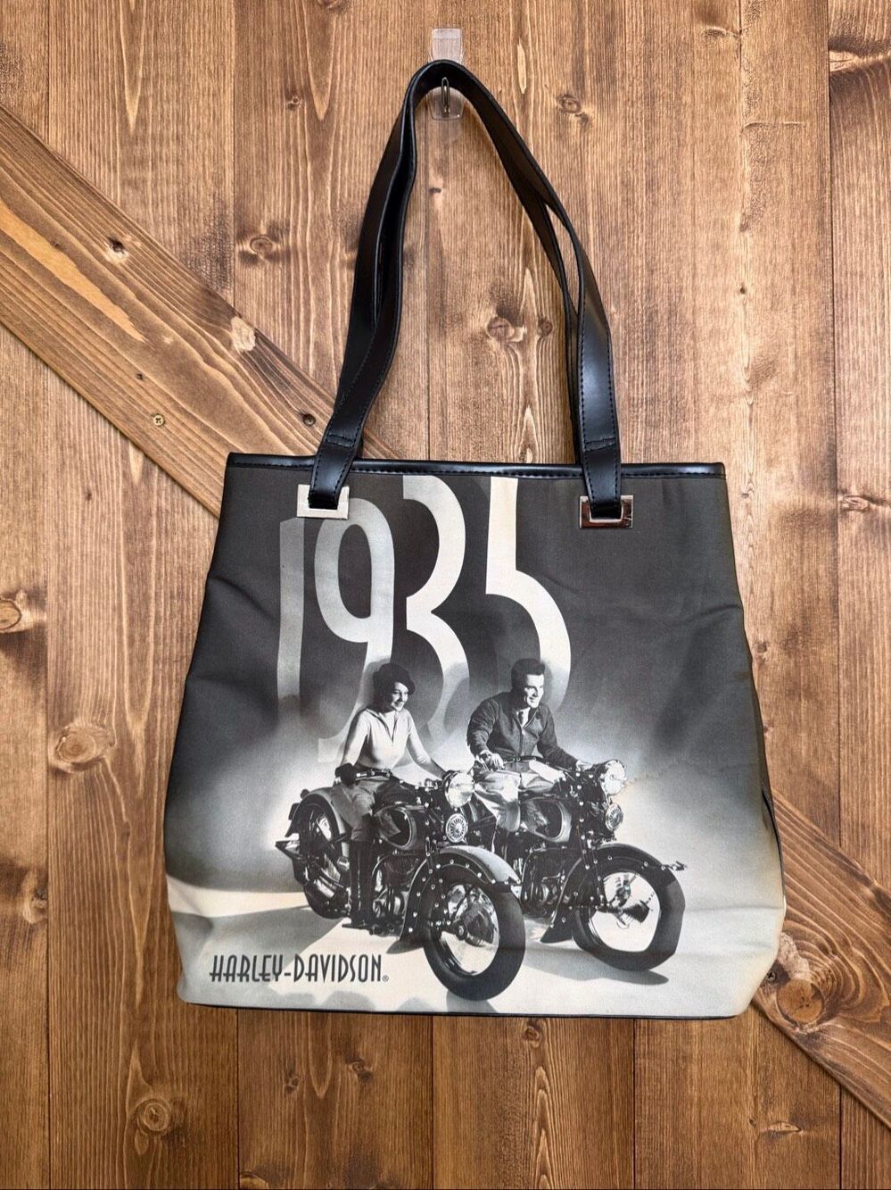 Harley-Davidson Women’s 1930s Motorcycle Graphic Black Shoulder Bag Jeweled (925